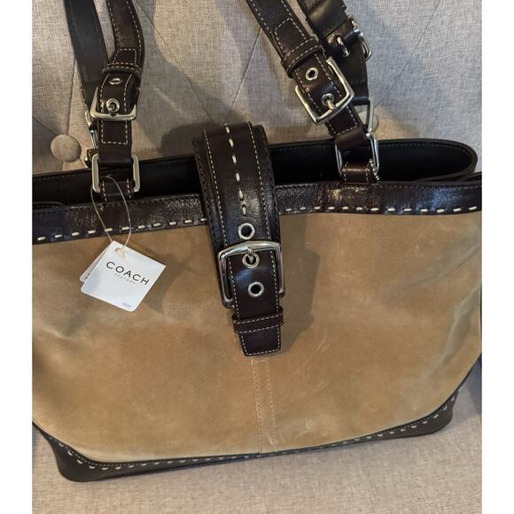 Vintage Coach Hamptons Satchel Tan Suede And Brown Leather NWT - Picture 2 of 16